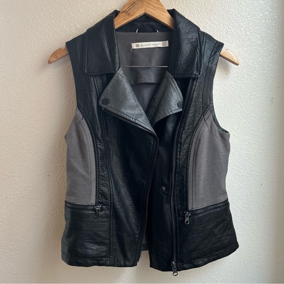 Blanc Noir | Black and Gray Faux Leather Vest - Picture 5 of 10